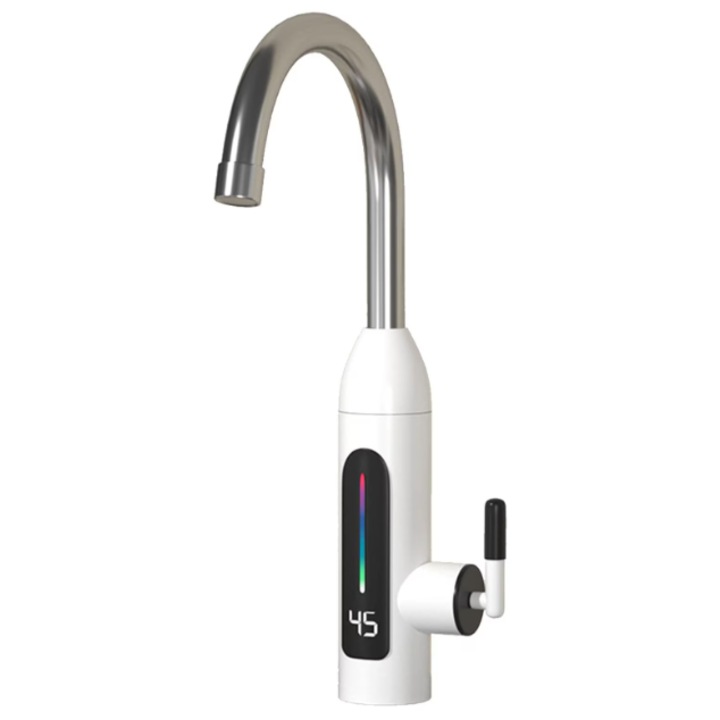 Robinet Electric EMATTERIO®, Cu Incalzire Instantanee a Apei, Afisaj LCD al Temperaturii, Montare Chiuveta, Design Modern, Alb