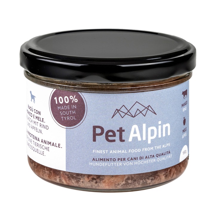 Nedves kutyaeledel marhahússal és almával, kézzel készített, Pet Alpin, 180 gr