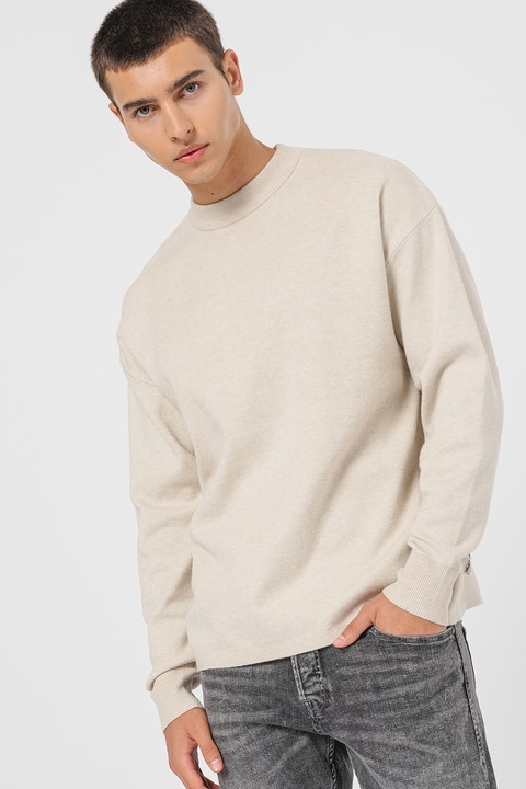 Jack & Jones, Пуловер с овално деколте, Бежов меланж