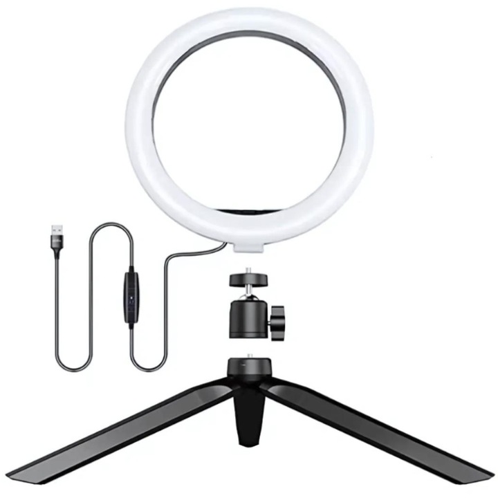 SDEPOT® körfény lámpa, 16 cm/6 hüvelykes LED, USB csatlakozás, 3 fénymód, 10 beállítási fokozat, mini állvánnyal