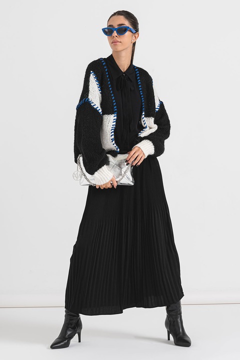 Only, Cardigan fara inchidere cu cusaturi contrastante, Alb/Negru/Albastru