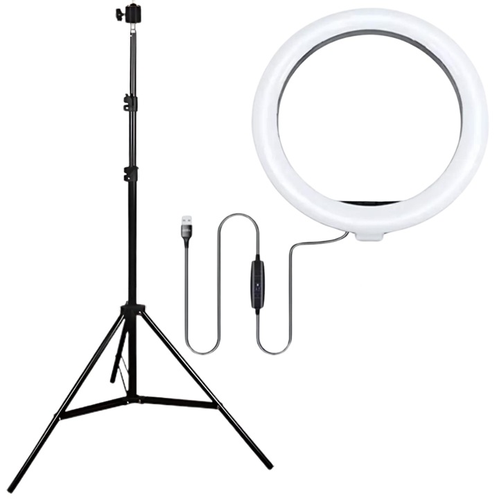 SDEPOT® kör alakú lámpa, 16 cm/6 hüvelykes LED, USB csatlakozás, 3 fénymód, 10 beállítási fokozat, állvánnyal