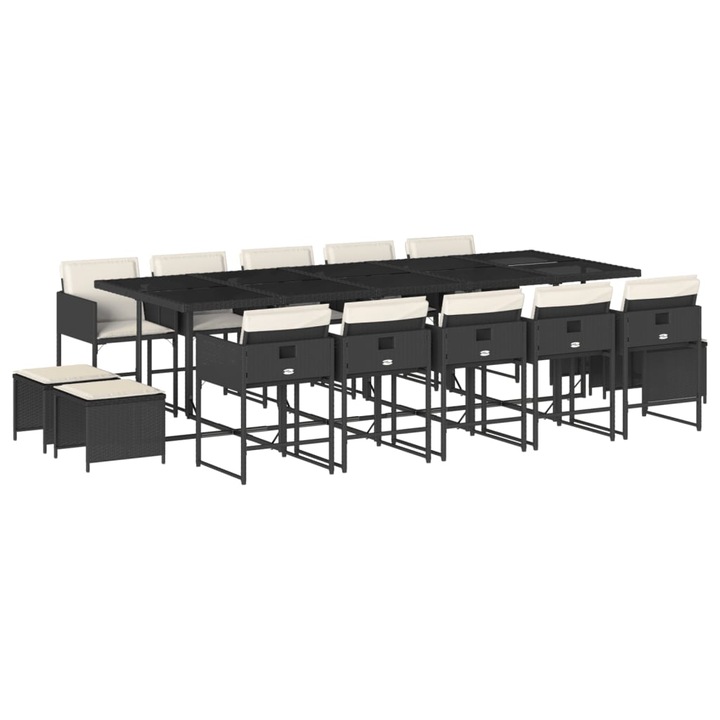 Set mobilier de gradina cu perne vidaXL, 15 piese, negru, poliratan, 30.8 kg