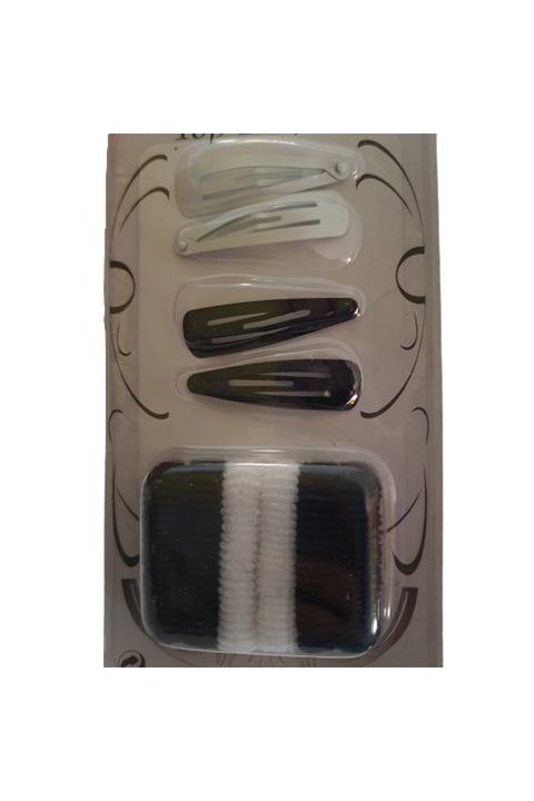 10 db-os hajcsat készlet, fekete/fehér