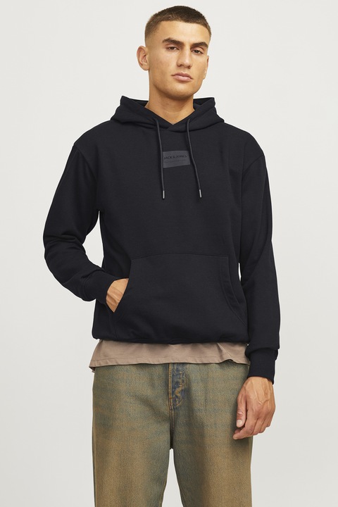 Jack & Jones, Hanorac uni din amestec de bumbac cu buzunar kangaroo, Negru