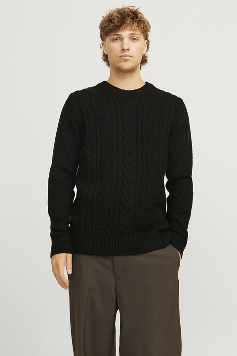Jack & Jones, Пуловер с овално деколте, Черен