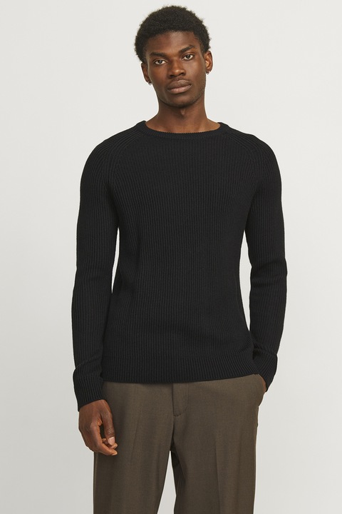 Jack & Jones, Пуловер Pannel с овално деколте, Черен