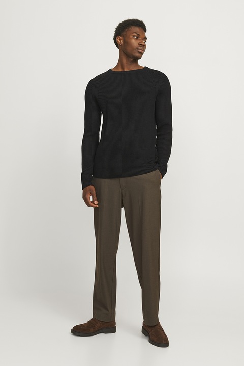 Jack & Jones, Pulover cu decolteu rotund Pannel, Negru