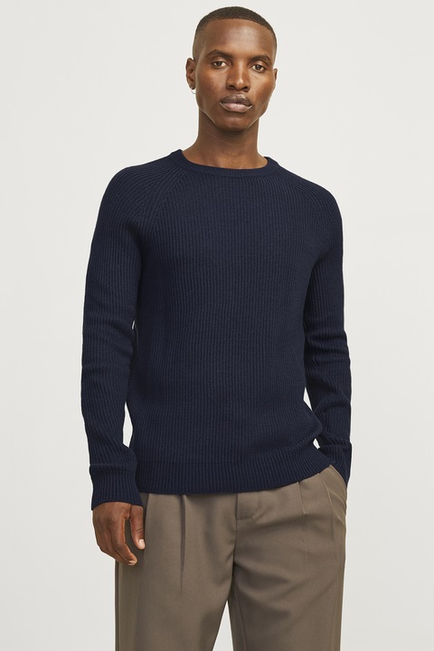 Jack & Jones, Pulover cu decolteu rotund Pannel, Bleumarin