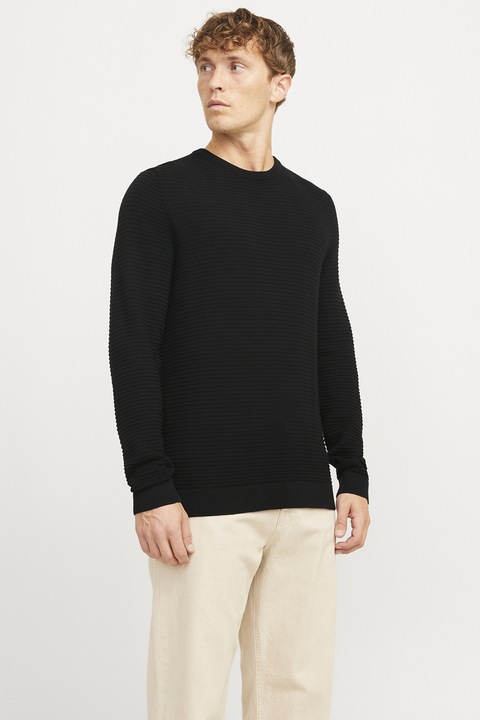Jack & Jones, Рипсен слим пуловер Otto, Черен