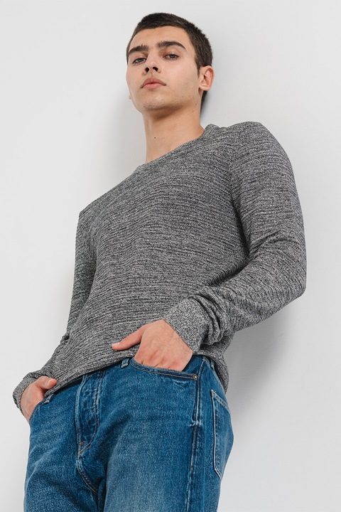 Jack & Jones, Рипсен слим пуловер Otto, Бял/Черен/Сив