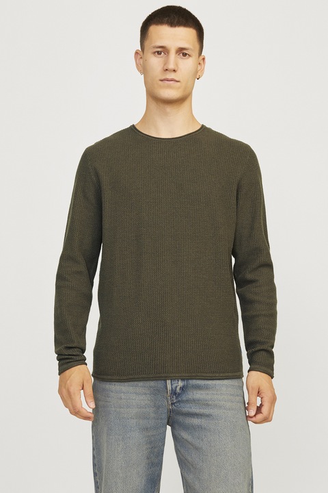 Jack & Jones, Пуловер с органичен памук, Маслинено зелено