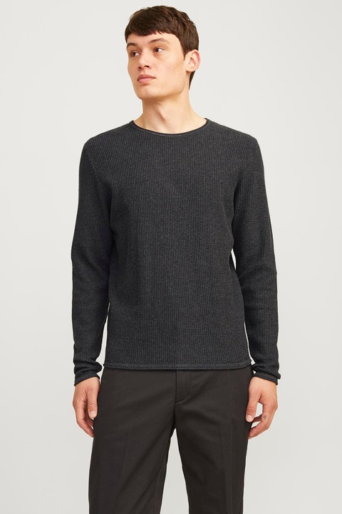 Jack & Jones, Пуловер с органичен памук, Антрацитно сиво