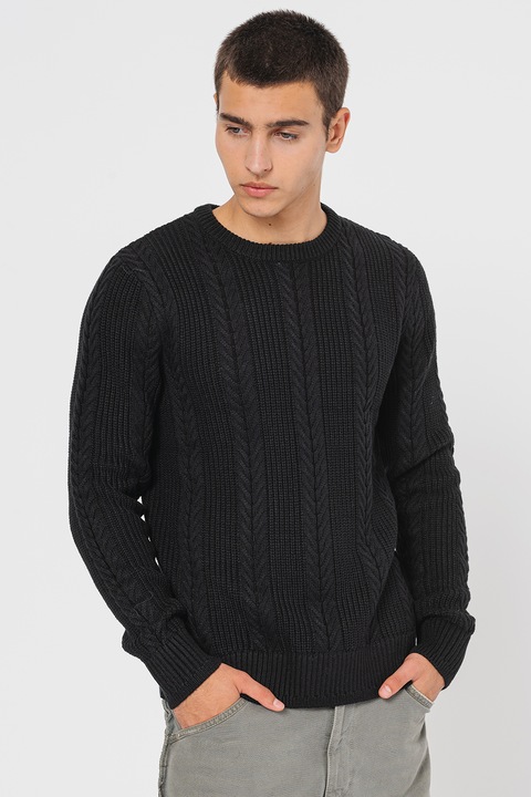 Jack & Jones, Пуловер Cipher с плетка осморка, Черен