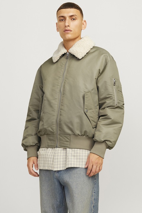 Jack & Jones, Geaca bomber cu guler detasabil, Kaki, S