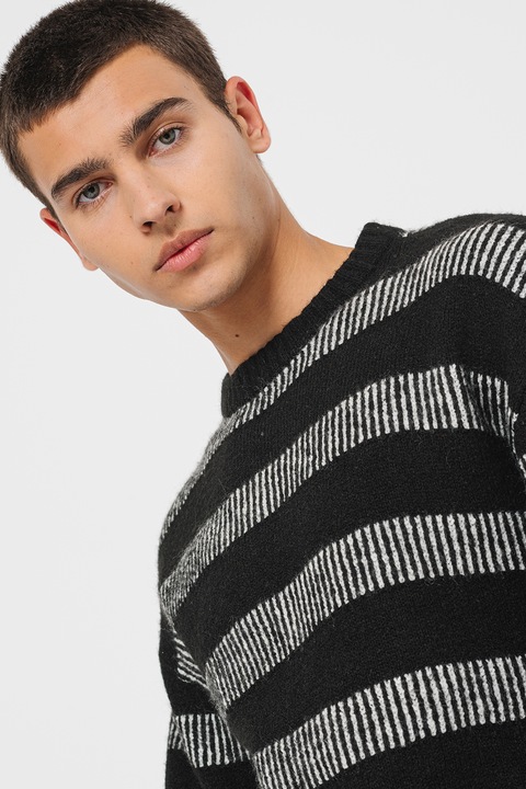 Jack & Jones, Пуловер Space с овално деколте, Избеляло черно/Мръснобял