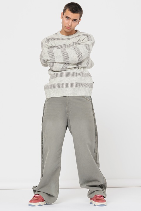 Jack & Jones, Пуловер Space с овално деколте, Светло сив/Tъмносив