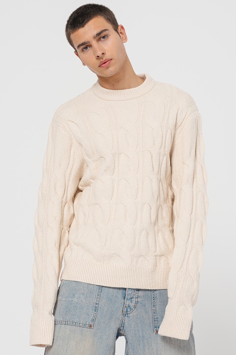 Jack & Jones, Пуловер с плетка осморка, Светло бежово