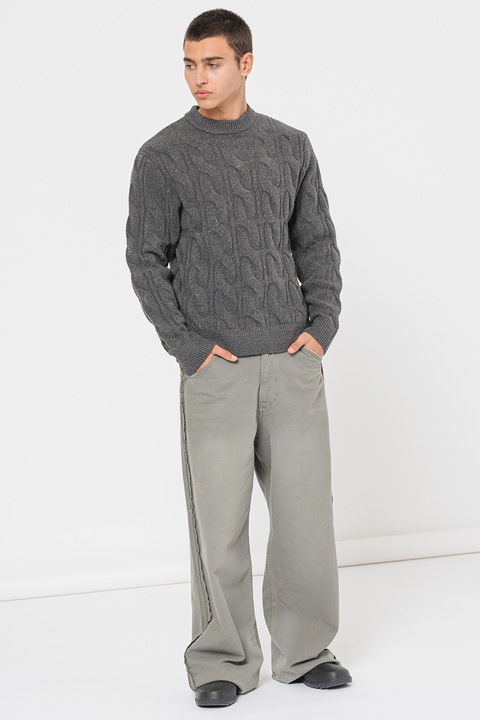 Jack & Jones, Пуловер с плетка осморка, Tъмносив