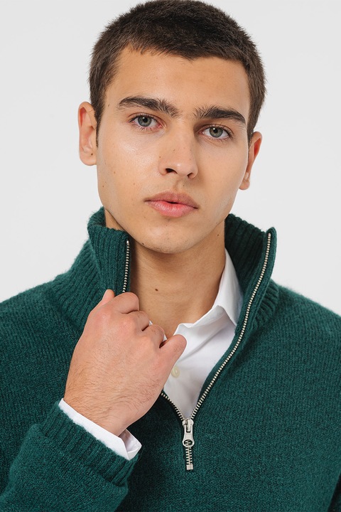 Jack & Jones, Пуловер Rollie с къс цип и свободна кройка, Персийско зелено