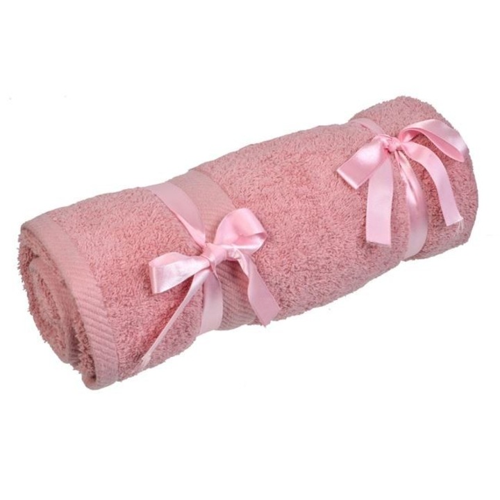 Prosop de corp Antbro® din bumbac absorbant si moale, de culoare powder pink, 140x70cm