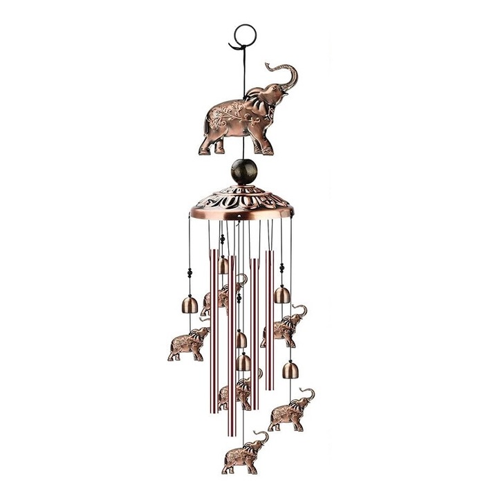 Clopotei de vant cu elefanti, BGHYHYHI, 4 tuburi din aluminiu, 6 clopotei, 1 minge norocoasa, decorare interioara si exterioara