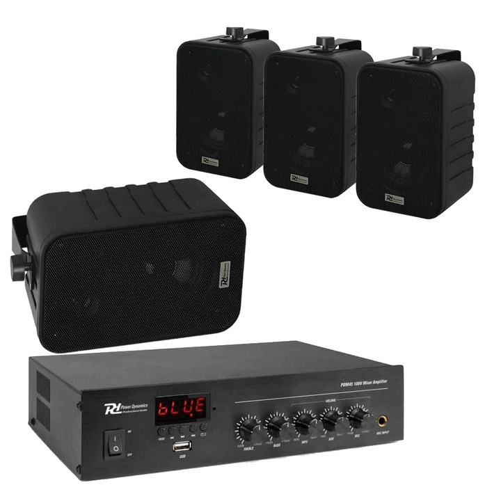 Озвучителна система 4 колони с усилвател Ambient 5, черна, стенна, ресторант, кафе