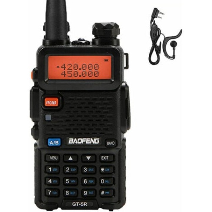 Уоки токи Baofeng UV-5R, 5W, VHF 136-174 MHz, UHF 400-520 MHz, черен