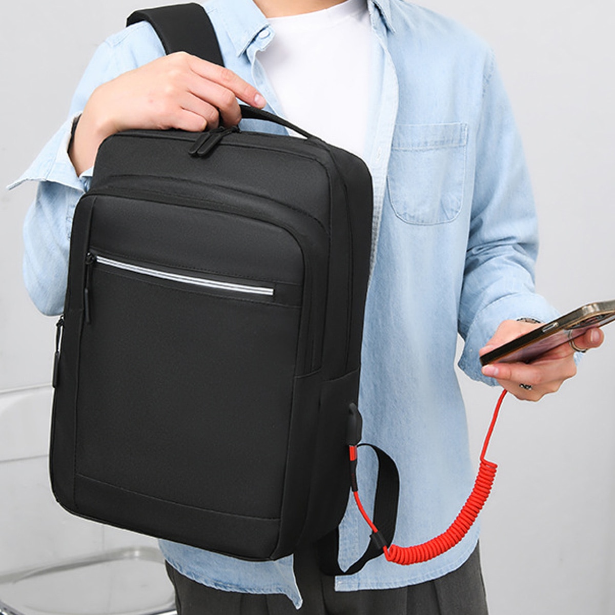 Rucsac, bagaj de mana, rucsac de dama cu compartiment pentru laptop, rucsac pentru facultate/scoala, antifurt (negru)