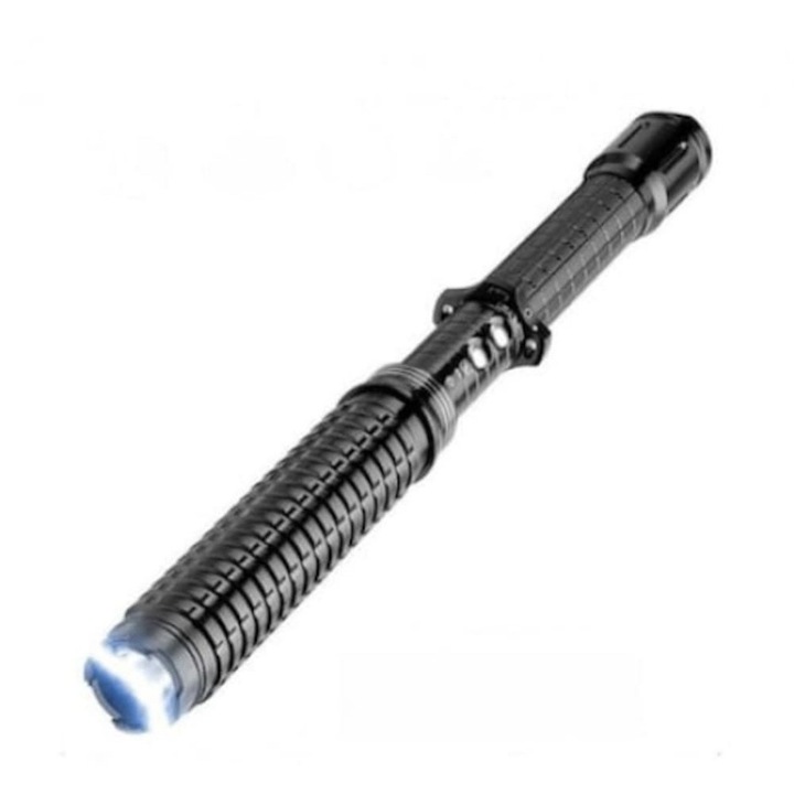Electrosoc tip baston cu lanterna, duraluminiu, POLICE HY-X10, negru, 49 cm