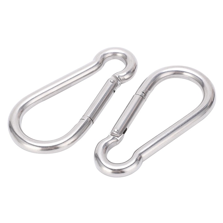 Set 2 carabine din inox, 140mm, rezistenta 300kgs, pentru camping si drumetii