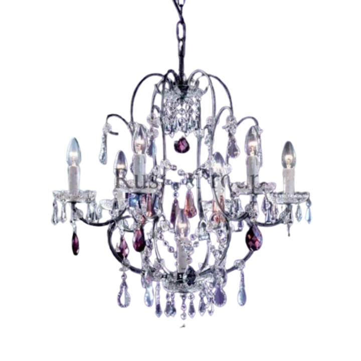 Полилей VERONA LU 2370/6+1 ANTIK SILB E14 6+1x40W антични сребристи месингови рамена с имитация на свещи и кристали Swarovski (лилаво) ORION