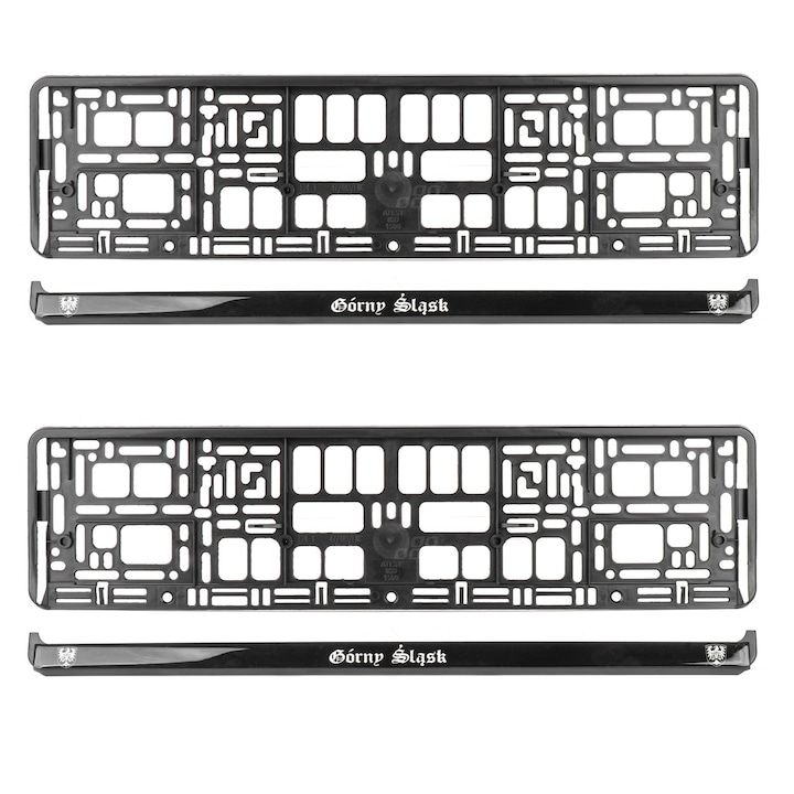 Комплект 2 броя стойки за регистрационни табели черни гланц с надписи