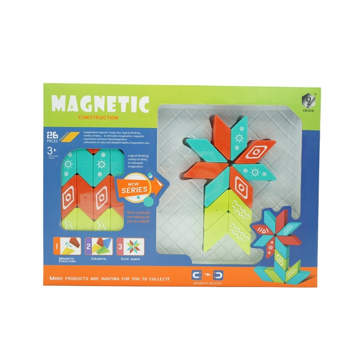 Set inteligent de constructie cu piese magnetice, 26 piese, +3 ani, Multicolor, Avaleea