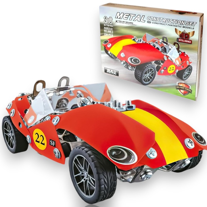 Masina asamblat construit metalica 230 piese 18x8x5 rosu 6ani+, car