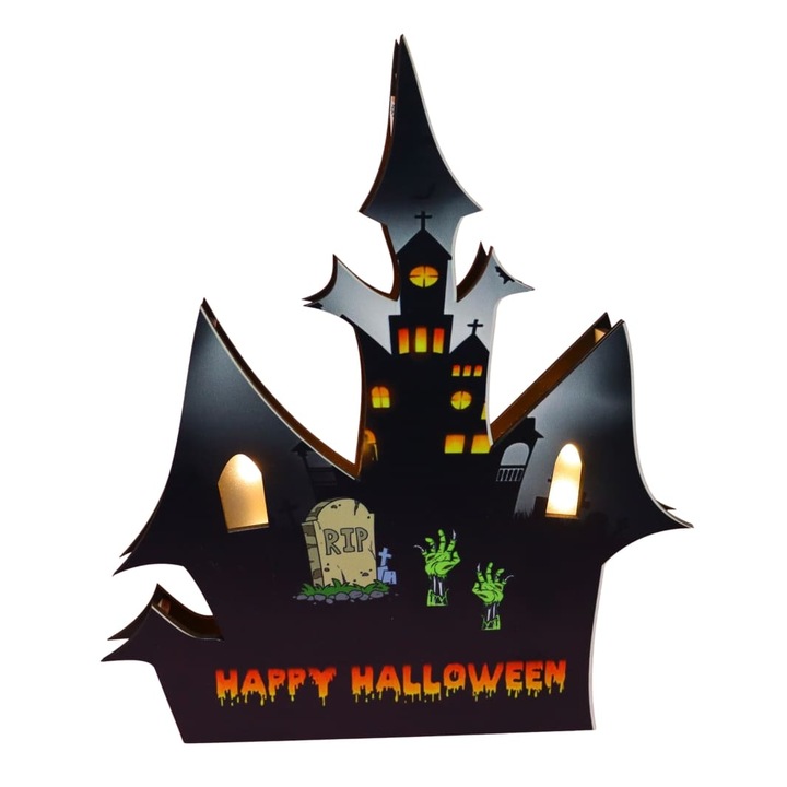 Halloween lámpa, Led, Castle, Fekete, 28,5×24,5 cm, DH097