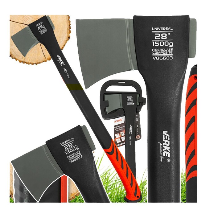 Univerzális asztalos fejsze, üvegszálas gumi nyél, hossz 70 cm, súly 1500G, Verke