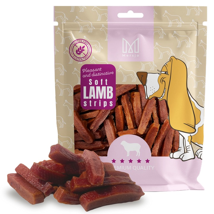 Лакомство за кучета, Mersjo, меки агнешки лентички, 200g