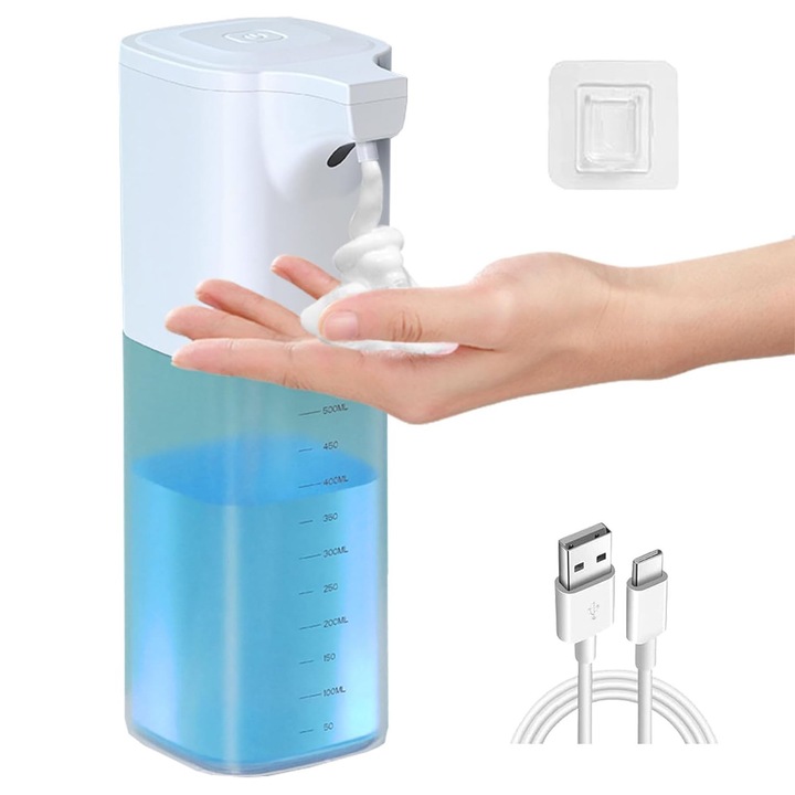 Automata szappanadagoló mozgásérzékelővel, Golxmse, 550 ml, 4 habsebesség, 0,15 mp, IPX6, érintésmentes, villogó LED, fehér, 103x74x182mm