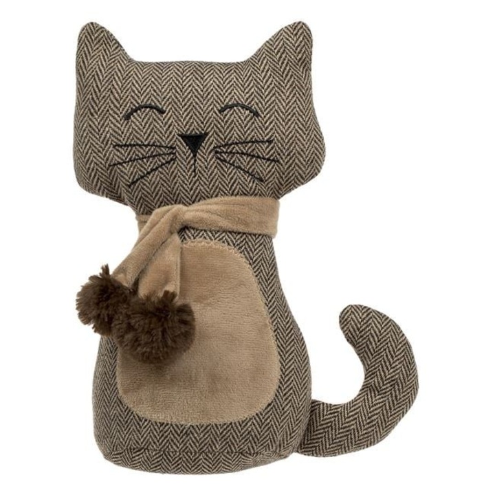 Opritor pentru usa Antbro® in forma de pisica 3D cu fular maro si pompoane, 14x27cm