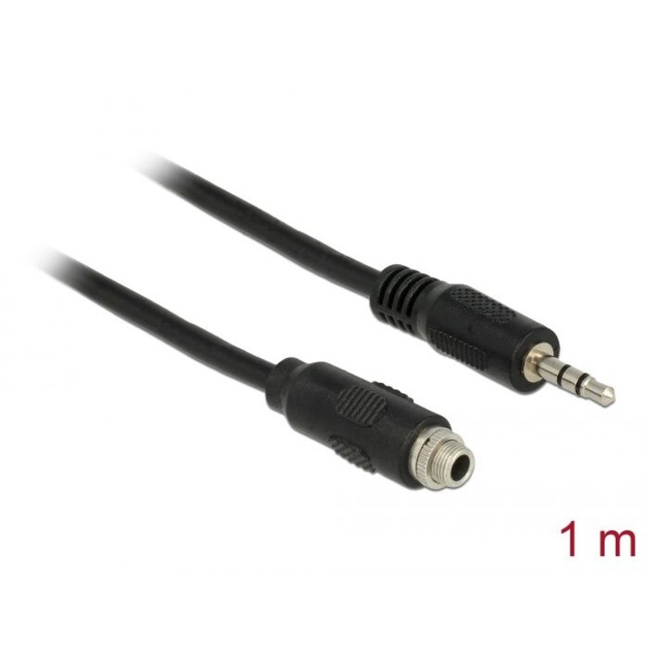 DeLock Cable Stereo Jack 3.5 mm female panel-mount > Stereo Jack 3.5 mm male 1m Black, 222681, Kábel