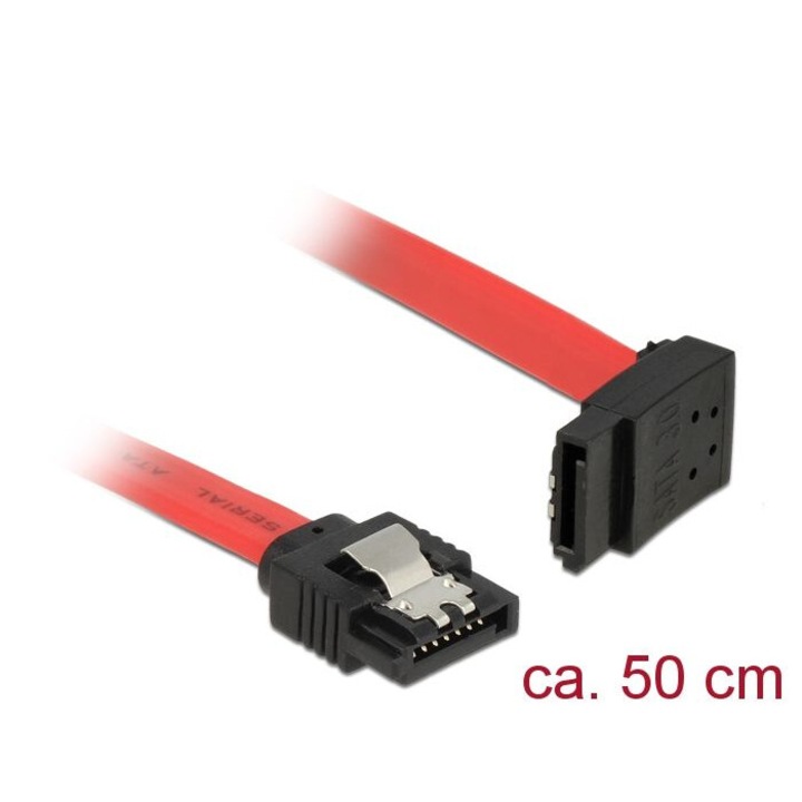 DeLock SATA 6 Gb/s male straight > SATA male upwards angled 50 cm Red metal cable, 127284, Kábel