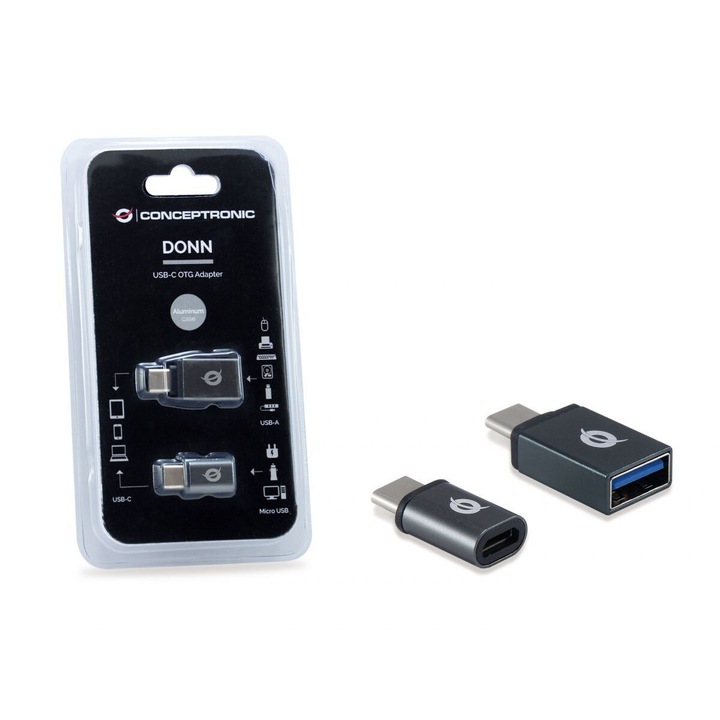 Conceptronic DONN04G USB-C OTG Adapter (2-Pack) (USB-C to USB-A & USB-C to microUSB), 207807, Speciális átalakító