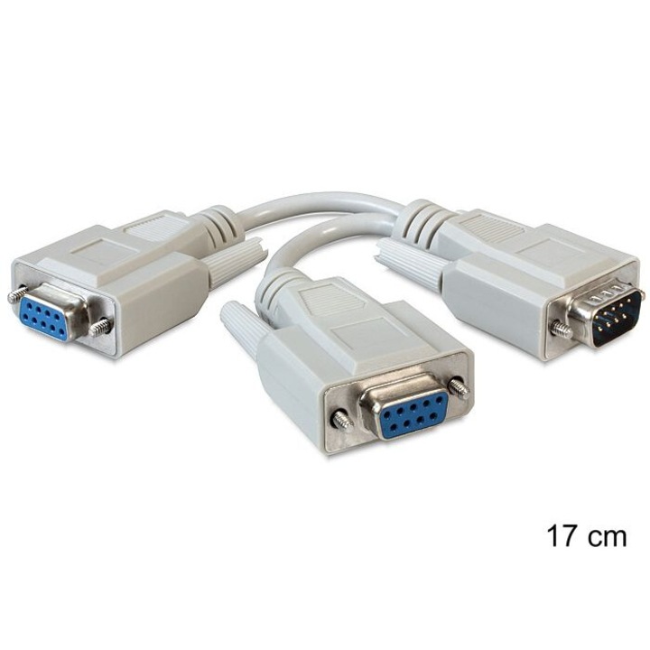 DeLock Adapter Serial Sub-D9 male > 2x female 17cm, 129804, Speciális átalakító