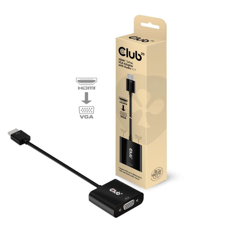 Club3D HDMI 1.4 to VGA Adapter with Audio M/F, 164298, Speciális átalakító