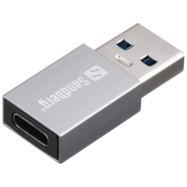Adaptor, Sandberg, USB-A la USB-C, Argintiu