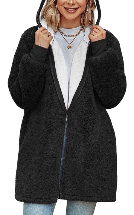 Jacheta fleece dama, BGHYHYHI, Negru, Negru, 2XL