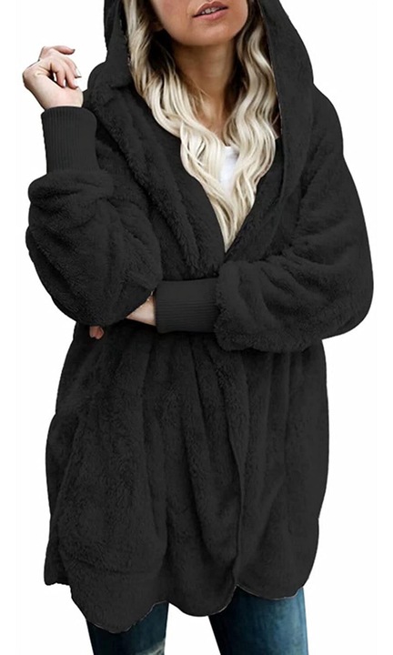 Cardigan dama, BGHYHYHI, Lana, Supradimensionat, Negru, 2XL INTL