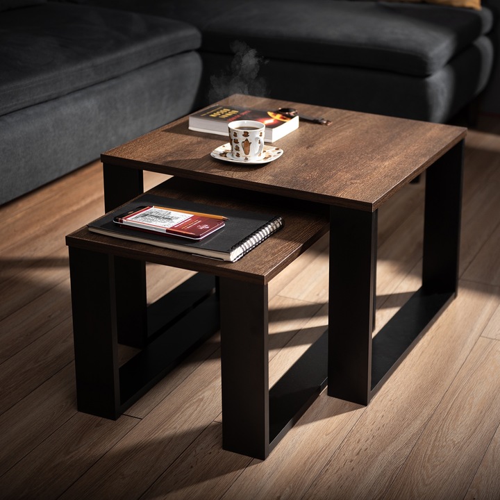 Masa de cafea Lehmann TS2 Brown, set 2 buc, 37x30x50; 42x50x50 cm