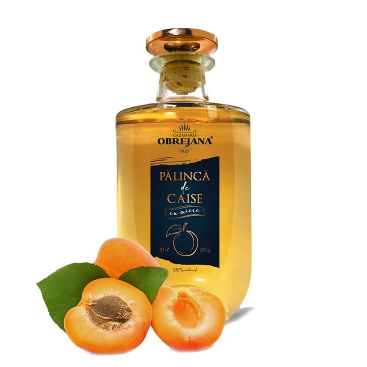 Palinca de Caise, 100 % din fructe, 50 % vol, 700ml dublu rafinat, cu adaos de miere in borhot